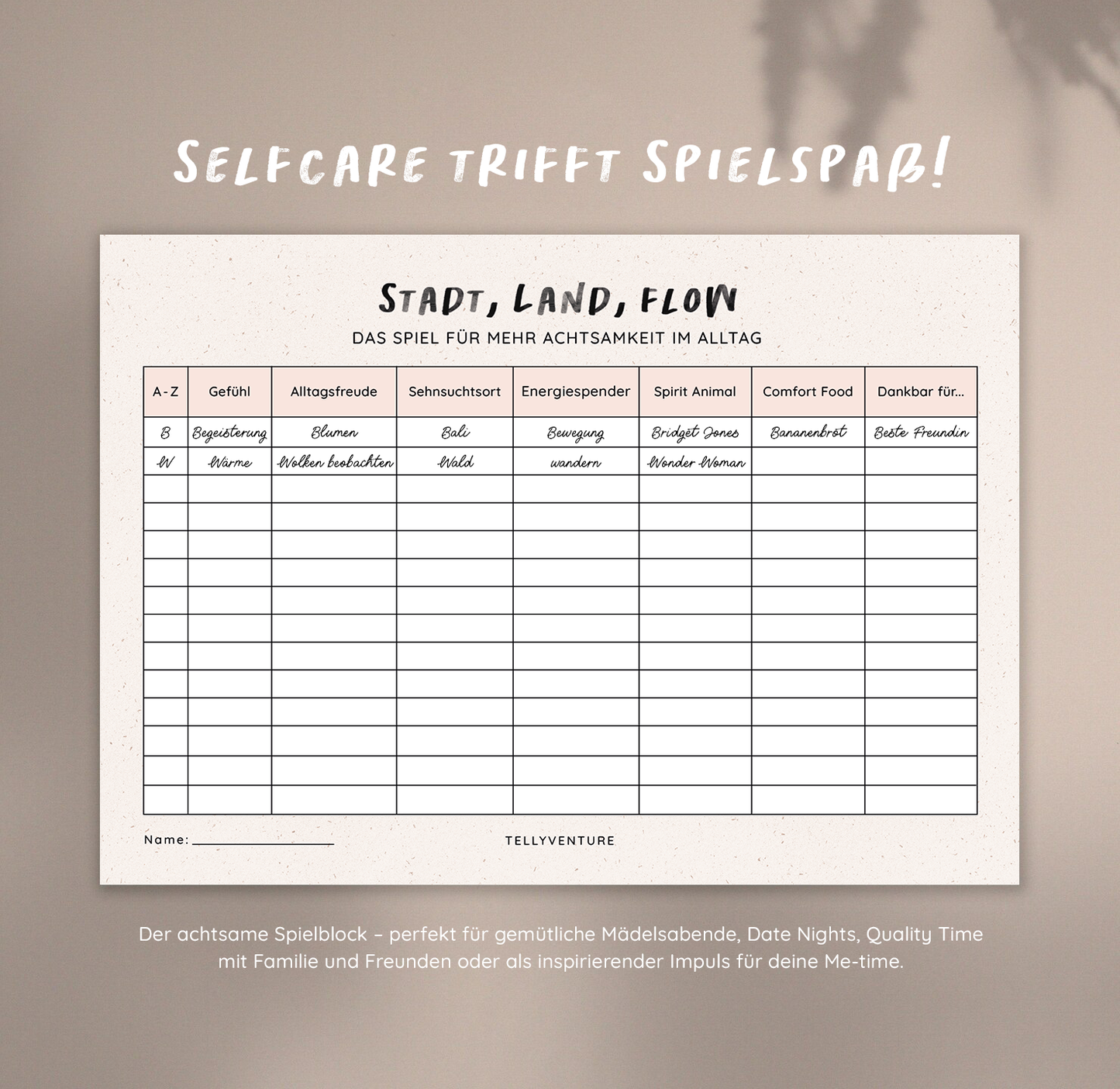 Achtsamer Spielblock "Stadt, Land, Flow"